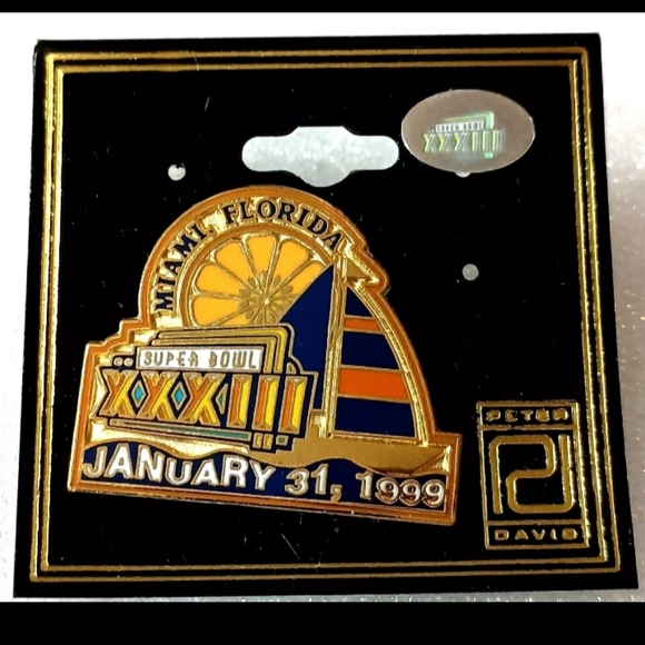 Peter David Super Bowl XXXIII 33 01/31/1999 Denver Broncos NFL Football Pin MOC - Picture 2 of 6